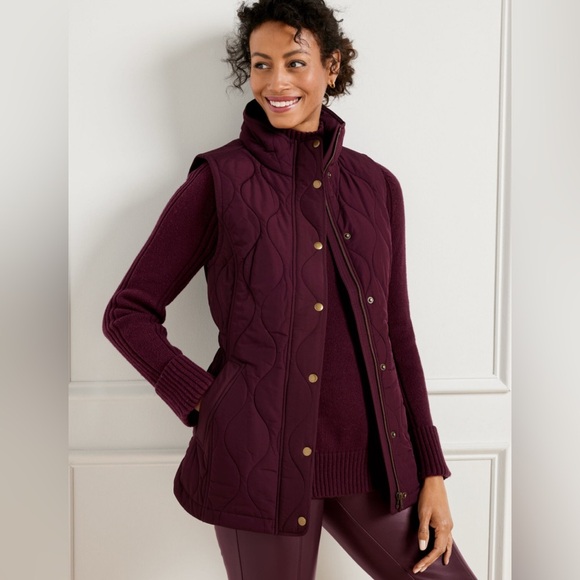 Talbots Quilted Long Vest - Deep Burgundy size medium - Picture 1 of 15